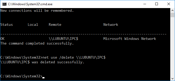 samba basics - net use delete