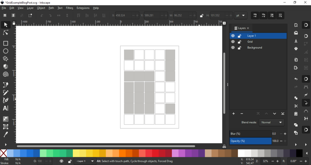 Inkscape example layout with grid lines
