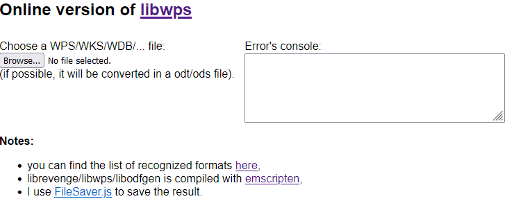 use libwps online conversion tool for wps files