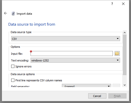 SQLite Import csv - select_input_file